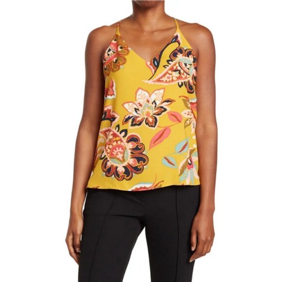 💕T TAHARI💕 V-Neck Cami ~ Yellow Multi-Color Bright Paisley Swirl XS NWT - Picture 2 of 10
